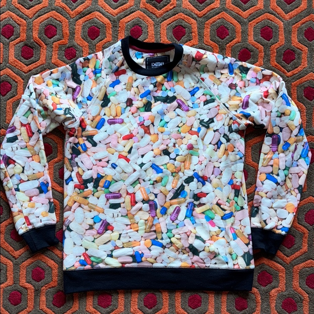 Deter Clothing Vibrant Crewneck Sweater Pills Drugs Men's Med Urban Outfitters - Picture 3 of 8